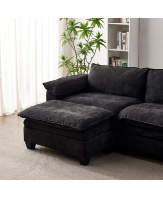  Living Room U Shape Sofa with Two Ottomans - Black Chenille