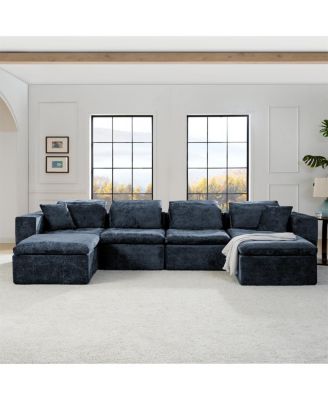  143" Cloud Sectional Couch with Comfy Chaise, U-Shaped Modular Sofa, Blue