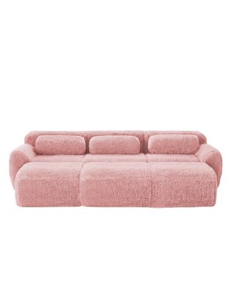  3-Seater Plush Fabric Sofa with Movable Ottoman, No Assembly Required, Pink