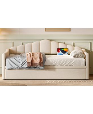 Upholstered Twin Daybed with Pop Up Trundle & USB Charging