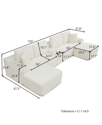 150" Oversized Cloud Couch with Cup Holders & USB Ports
