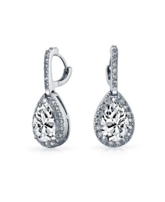 7CT Halo Clear Cubic Zirconia CZ Large Teardrop Earrings Silver Plated