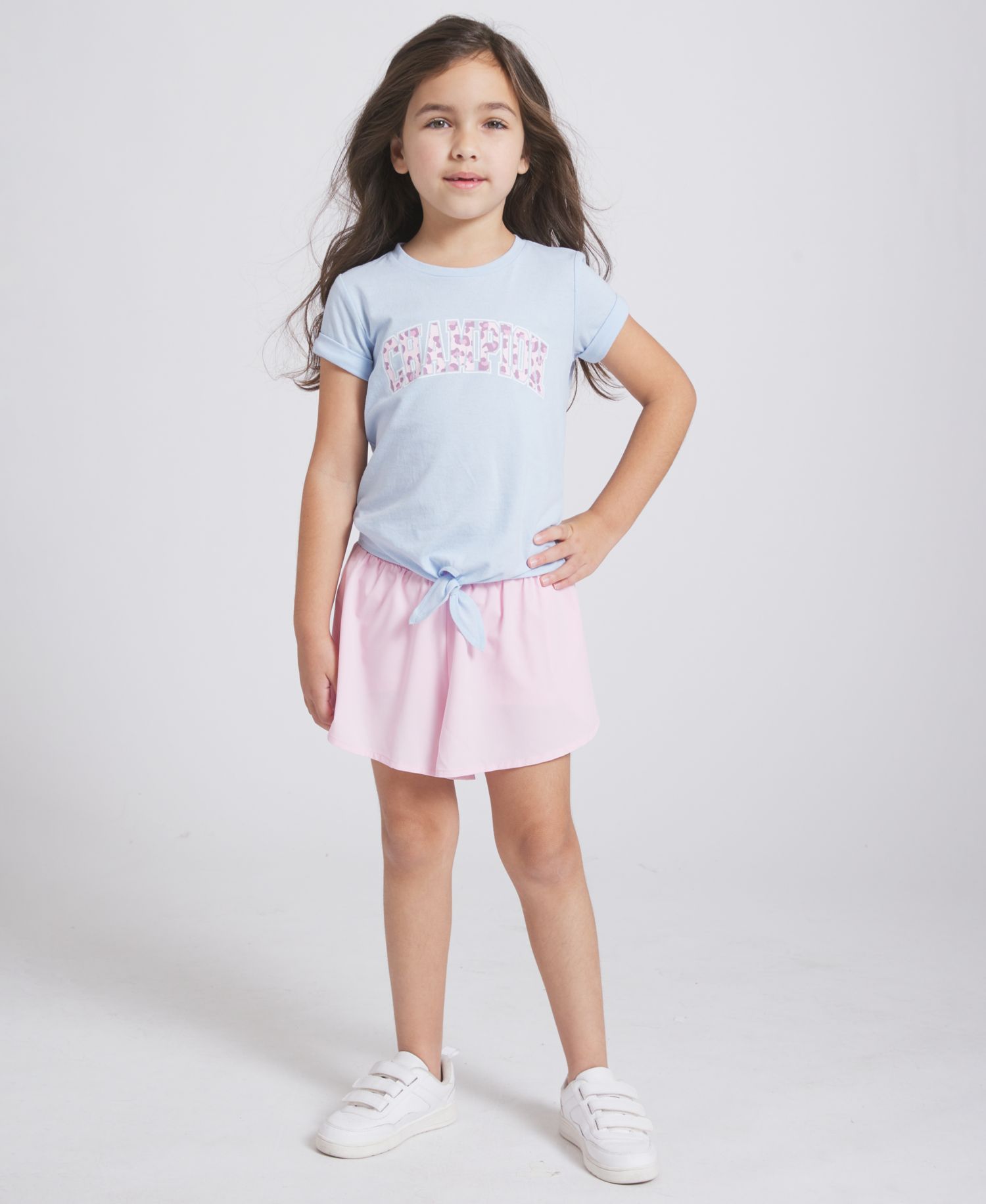 Girls' 4T-6X Tie-Front T-Shirt and Pleated Shorts, 2-Piece Set