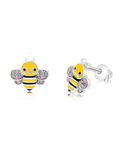 Детские серьги Chanteur /Girl/Bee Yellow Crystal White Gold Palladium Plating Screwstud, цвет: Серебряный