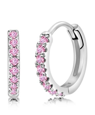 Girls /Girl/Round Crystal White Gold Palladium Plating Pink Crystal Huggie Hoop Earrings