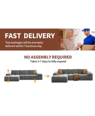 L-Shaped Modular Sofa, No Assembly, Deep Seat, 3 Cushions, Soft Fabric Upholstery