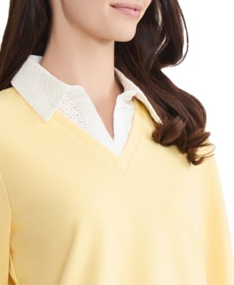 Women's Long-Sleeve Knit Twofer Top