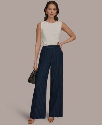 Petite Pinstripe High-Waist Pants