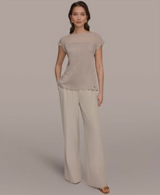 Women's Mixed Media Extended Shoulder Top