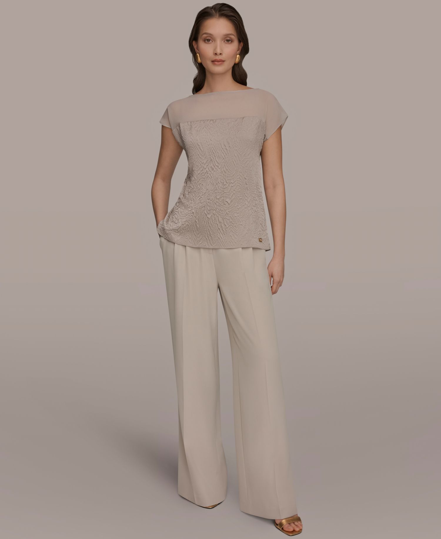 Women's Mixed Media Extended Shoulder Top