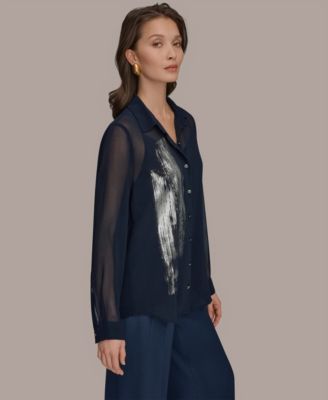 Women's Brush Stroke Button-Down Camisole Top, Regular & Petite