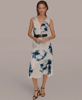 Women's Printed V-Neck Midi Dress