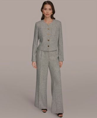 Women's Button-Front Cropped Jacket and High-Waist Wide Leg Pants