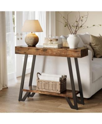 41-Inch Console Table with Geometric Metal Frame, 2-Tier Entryway Tables with Storage Shelves, Industrial Hallway Sofa Table