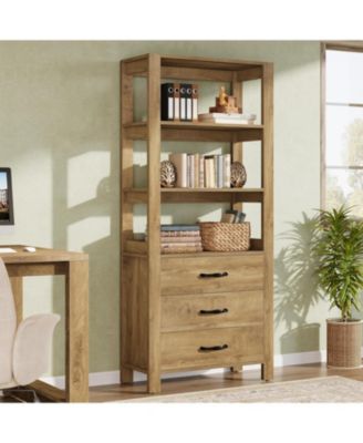 70.9" Tall Bookshelf with 3 Large Drawers, Wooden Bookcase with 3-Tier Open Shelf, Modern Freestanding Display Shelf Organizer