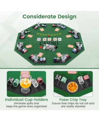 Folding Poker Table Top for 8 Players with Felt Surface Cup Holders and Chip Trays