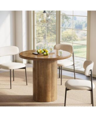 31.5-Inch Round Dining Table for 2-4 People, Small Kitchen Table with Sturdy Base for Dining Room, Living Room (Only Table)