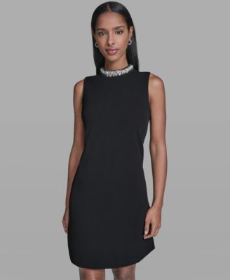 Women's A-Line Embellished Mock Neck Dress