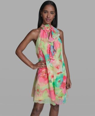 Women’s Printed Ruffle Neck Dress
