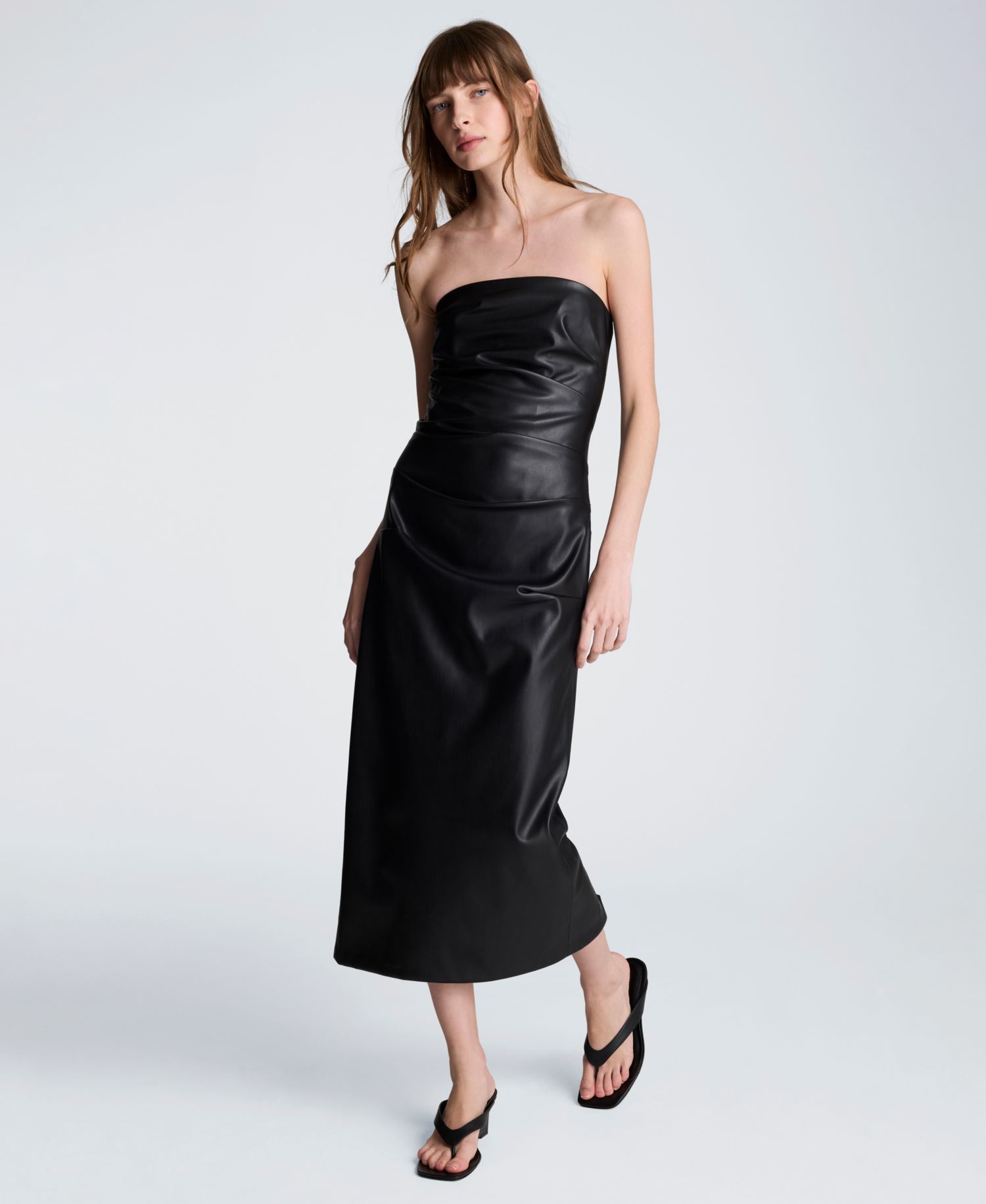 Women's Strapless Midi Tuck Dress