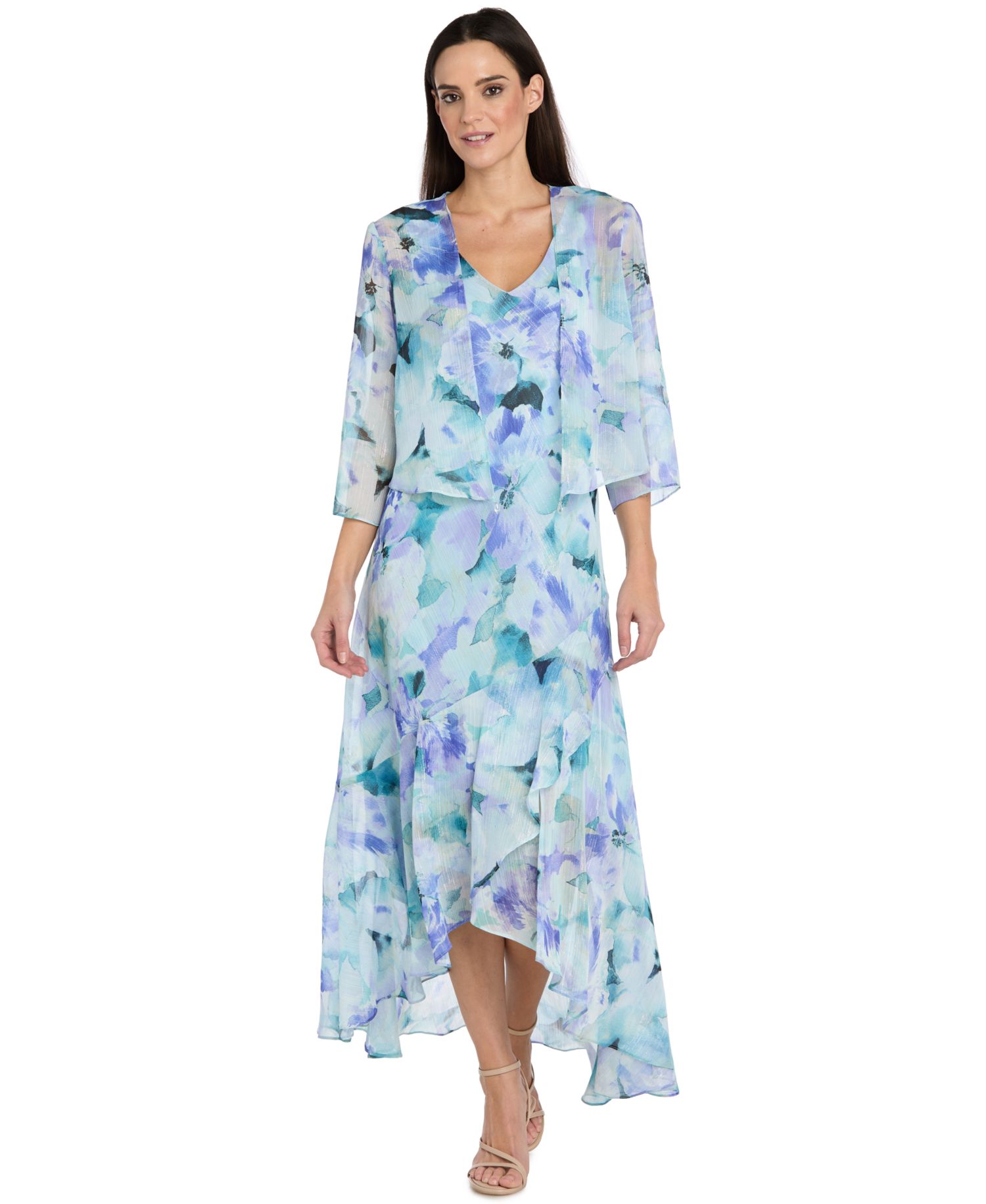 Women’s Printed 3/4-Length Sleeve Jacket and Maxi Dress, 2-Piece Set