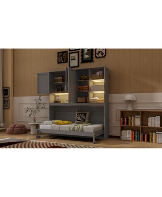 Twin Size Wall Murphy Bed with Cabinet, Shelves, Light & USB
