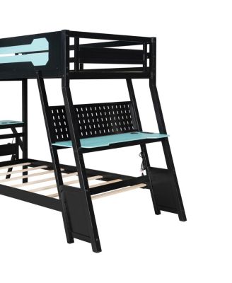 Twin Size Gaming Bunk Bed with Desks & USB Ports