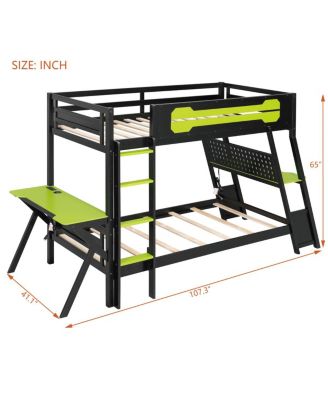 Twin Size Gaming Bunk Bed with Desks & USB Ports