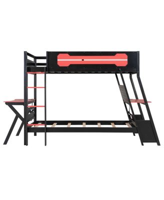 Twin Size Gaming Bunk Bed with Desks & USB Ports
