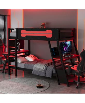 Twin Size Gaming Bunk Bed with Desks & USB Ports