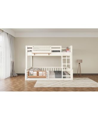 Full XL over Queen Bunk Bed with Ladder, Pegboard, Bookshelf
