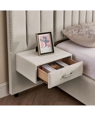 King Size Velvet Upholstered Bed Frame with Vertical Stripe Design