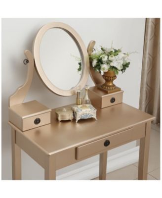 Streamdale Moniys Wood Moniya Makeup Vanity Table and Stool Set, Gold