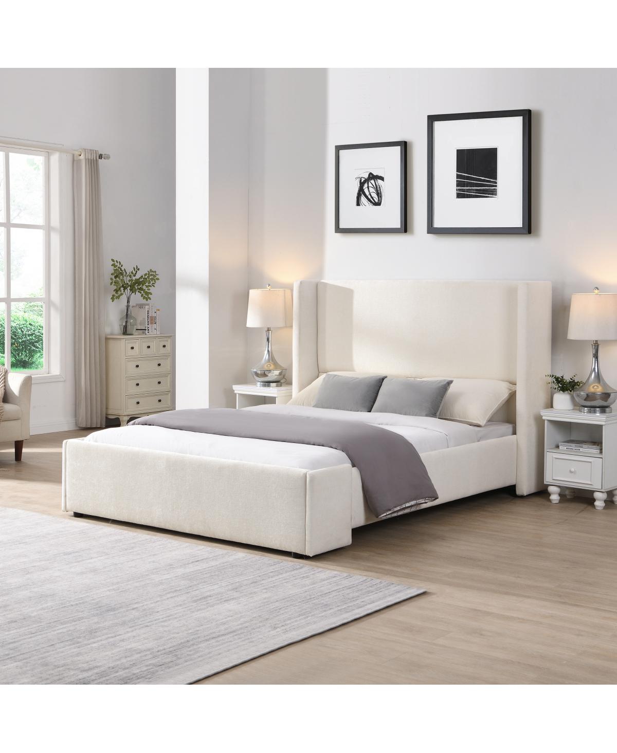 Streamdale Furniture Streamdale Elegant White Fabric Upholstered Bed with Tall Headboard, White, Queen