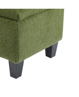 Ottoman Bench with Storage, Green Boucle, Rubber Wood Legs, 300 lbs Cap
