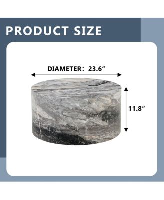 Simple Gray Marble Round MDF Coffee Table (23.6" x 11.8") - Modern Minimalist Style