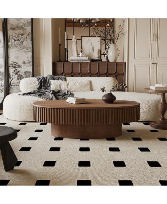 47" Oval Storage Coffee Table, Solid Wood Veneer, Walnut