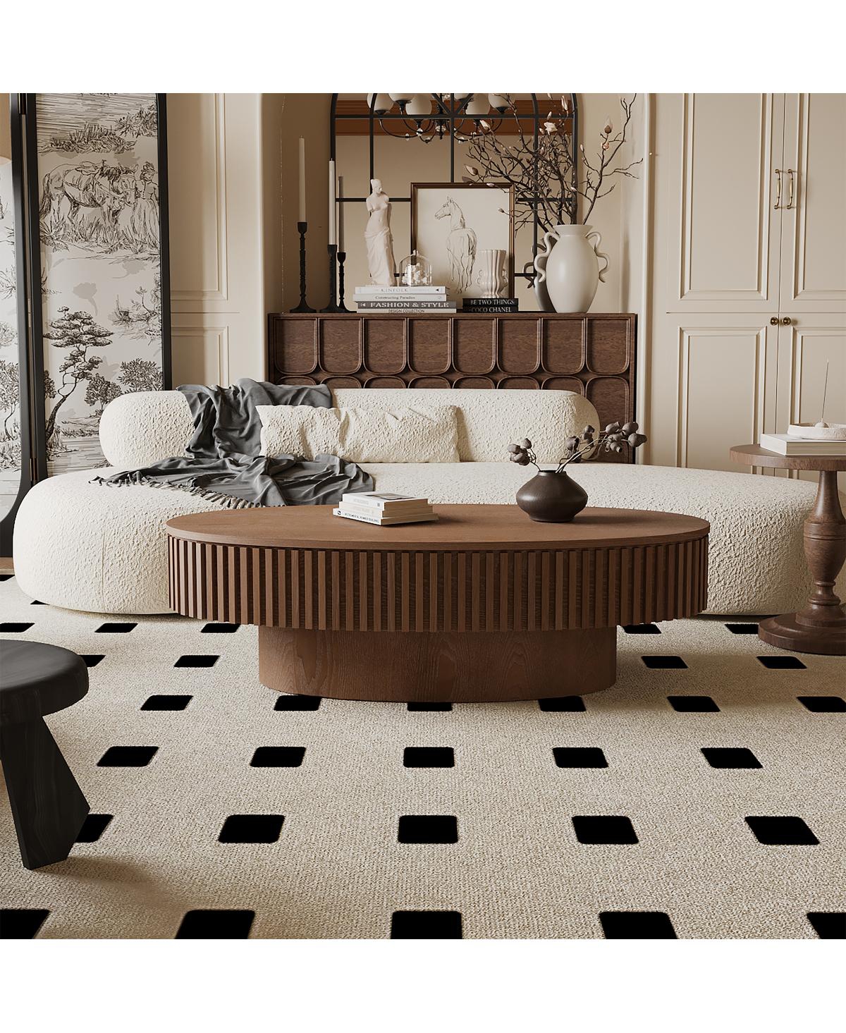 Streamdale Furniture 47" Oval Storage Coffee Table, Solid Wood Veneer, Walnut