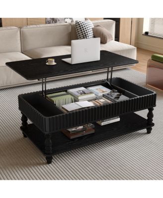 Lift Top Coffee Table with Storage, Solid Wood Black Finish, Modern Desk