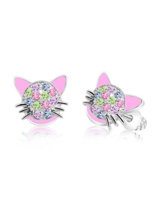 Pink Multi-color Crystal White Gold Palladium Plating Screwstud Earring