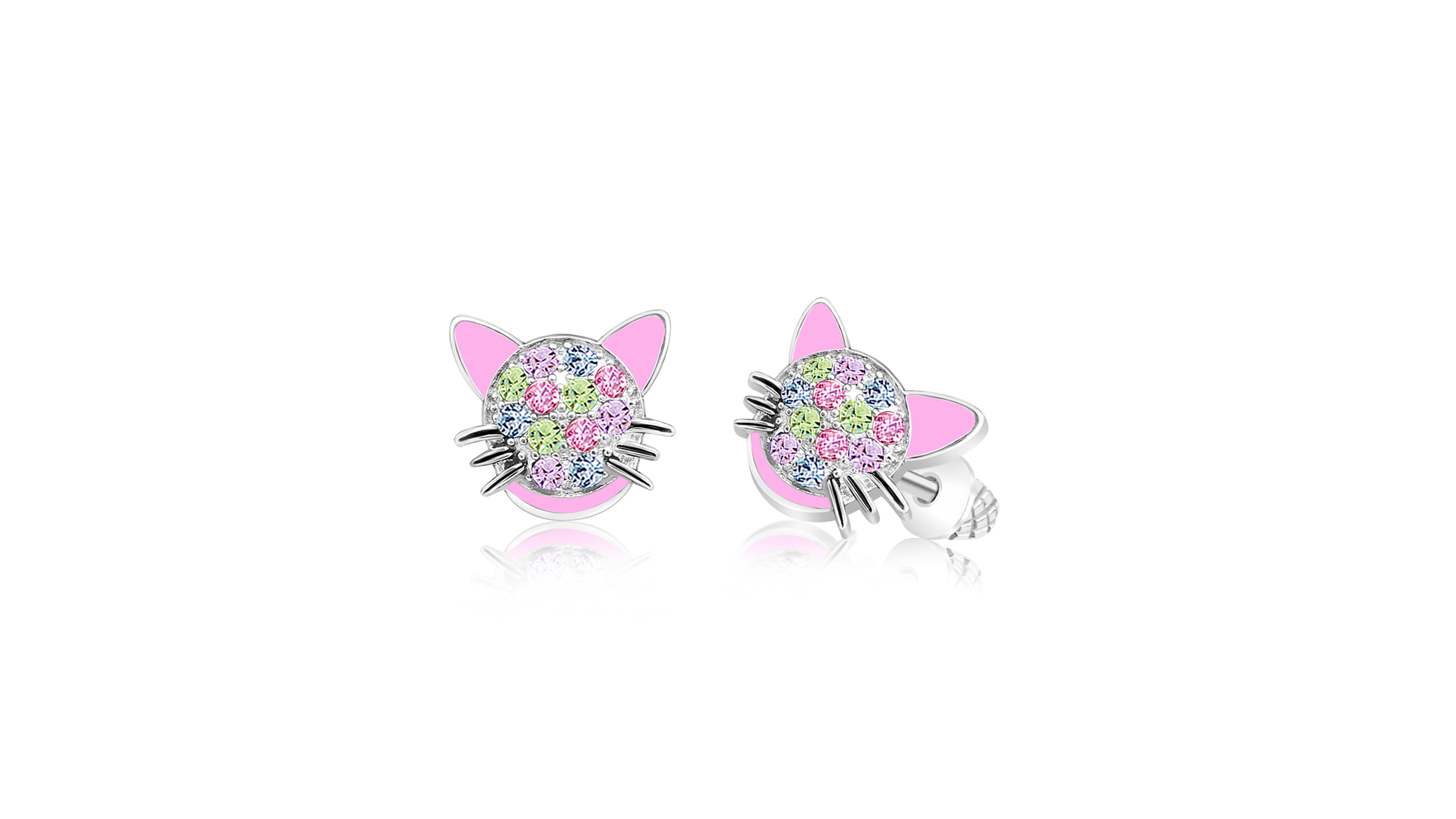 Chanteur/Girl/Cat Pink Multi-color Crystal White Gold Palladium Plating Screwstud Earring