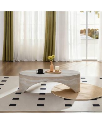The oval natural marble coffee table side table in the living room
