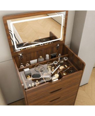 Streamdale 3-in-1 Vanity Desk with Lighted Mirror & Stool, Flip Top Makeup Dressing Table (Walnut