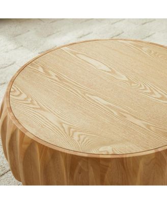 Round Solid Wood Carved Coffee Table with Elegant Sculptural Design