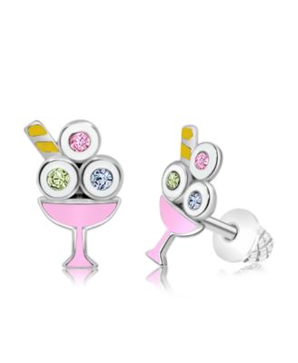 Girls /Girl/Ice cream Crystal White Gold Palladium Plating Screwstud Earring