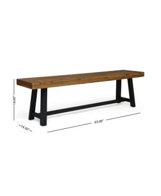 Acacia Outdoor Bench, Sandblast Teak Finish and Black, set of 2pcs