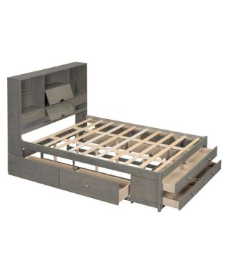 Platform Bed with Storage Headboard and 8 Drawers