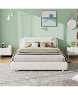 Queen Size Boucle Upholstered Bed, Curved Design