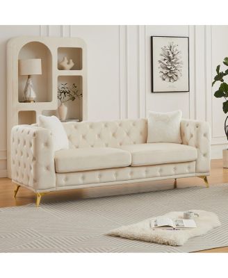 Streamdale Modern Luxury Velvet Sofa with Chesterfield Quilted Accents & Pillows
