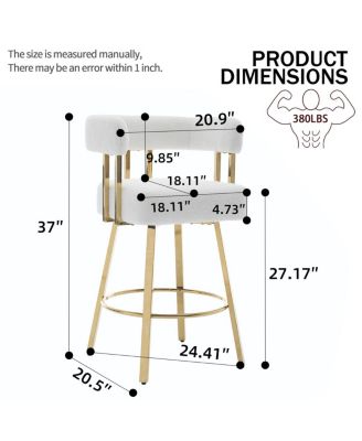 Modern decorative chair with gold metal legs, Teddy fleece upholstered sofa 2PC White